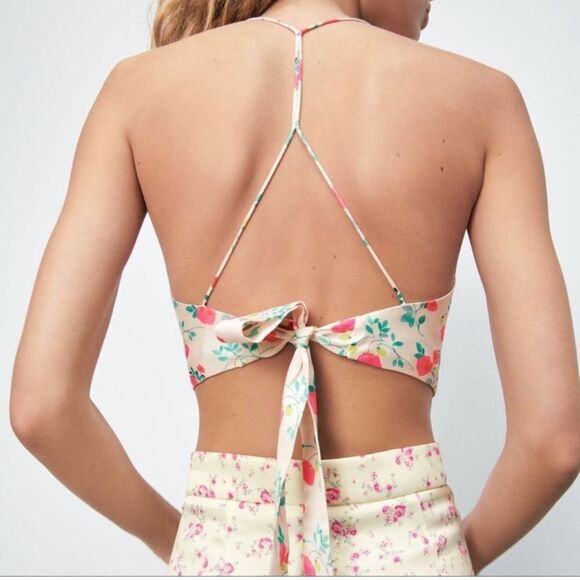 Zara Silky Floral Crop Top Cami Size‎ Medium - Picture 6 of 16